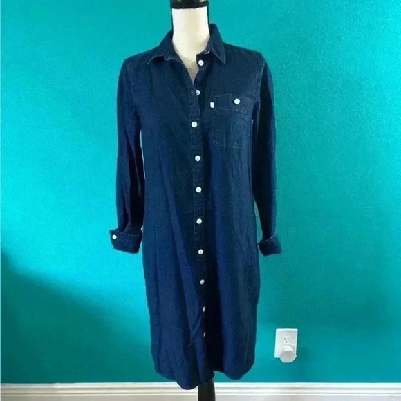 Levi’s denim blue midi button up dress in size small - Picture 1 of 5
